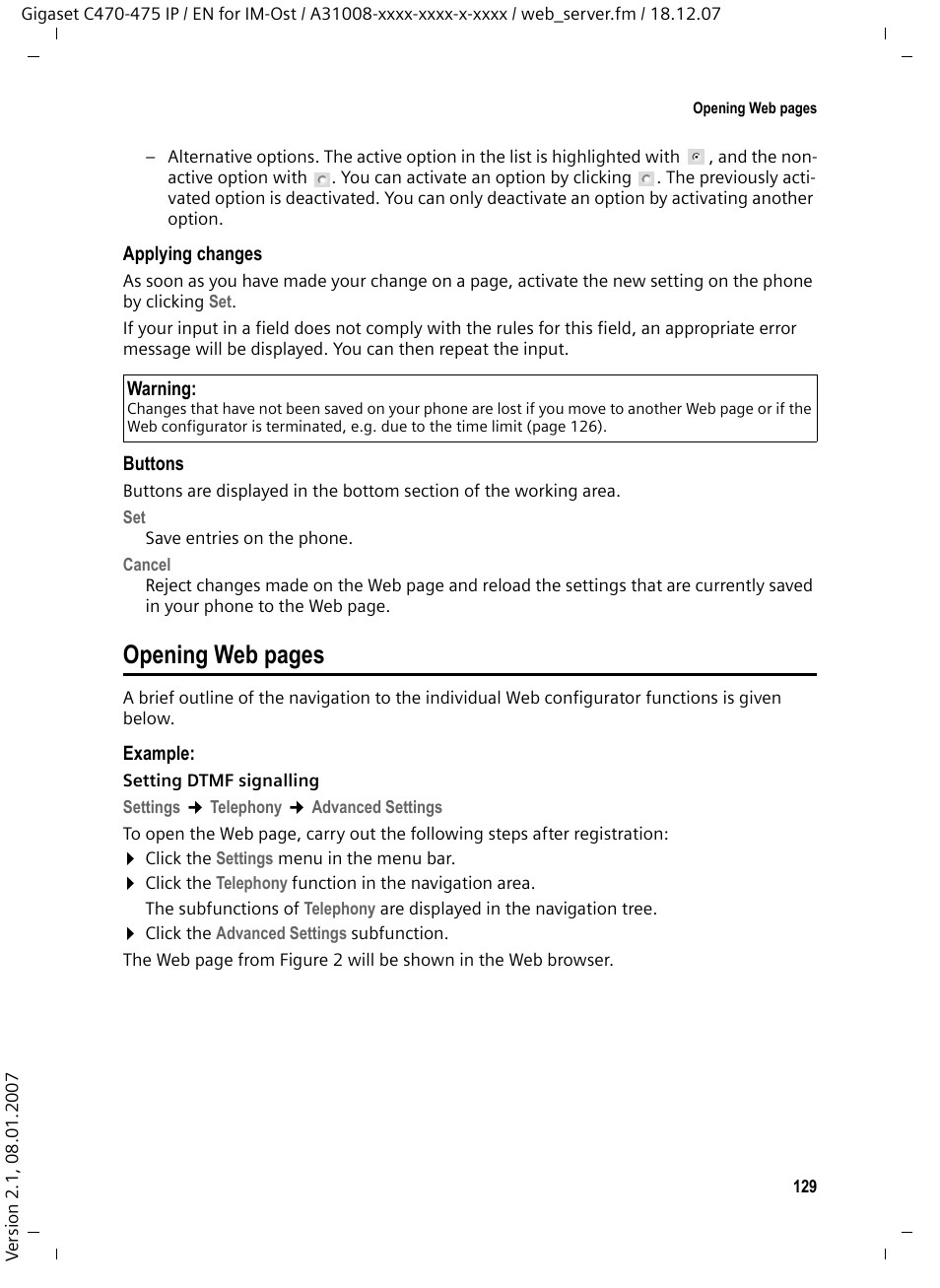 Opening web pages | Siemens GIGASET C475 IP User Manual | Page 130 / 217