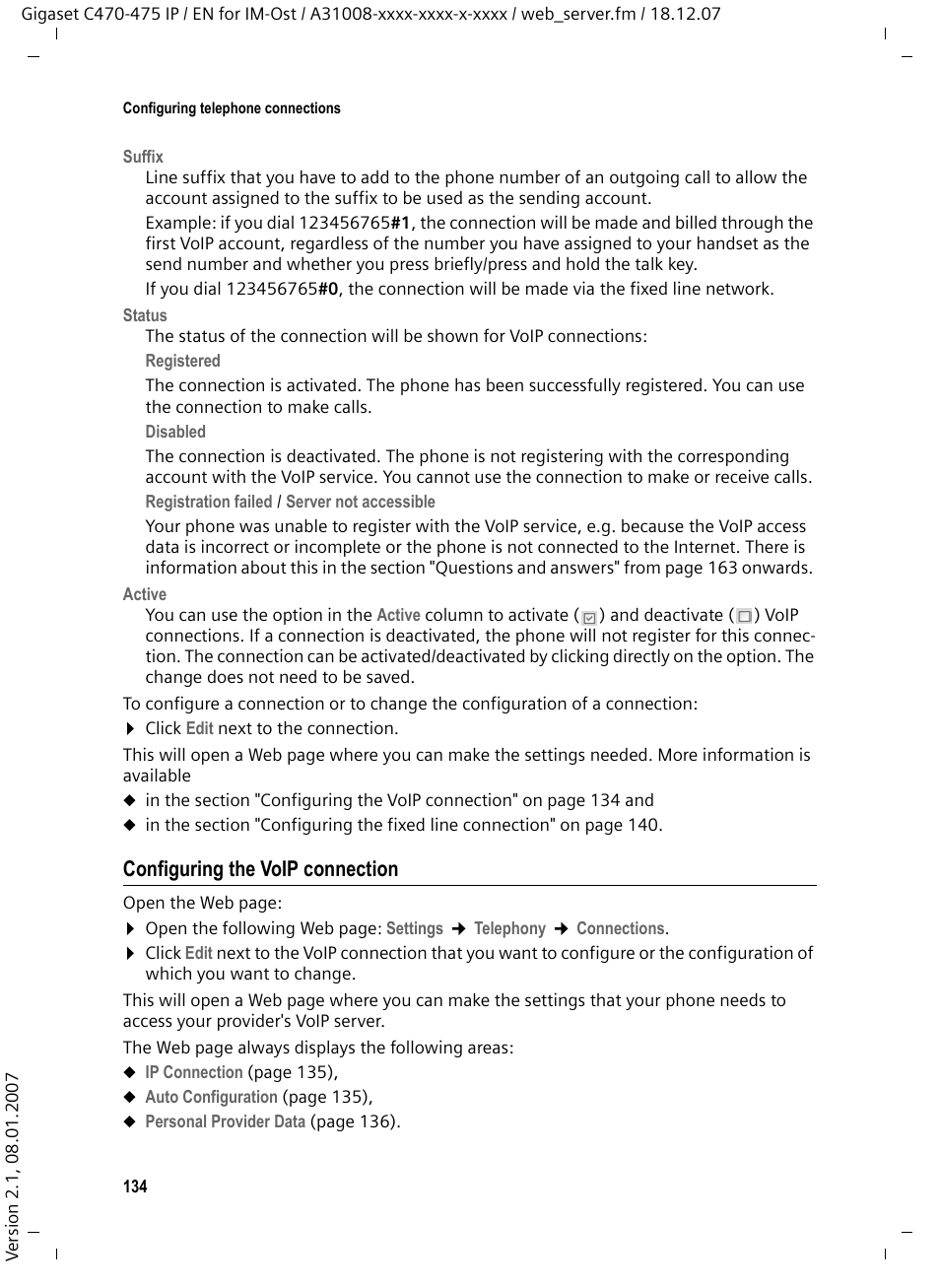 Configuring the voip connection | Siemens GIGASET C475 IP User Manual | Page 135 / 217