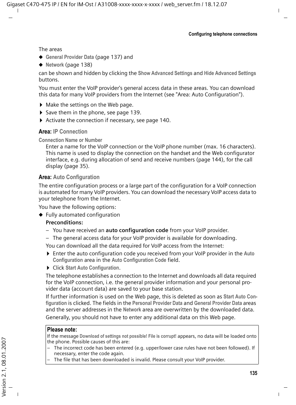 Ip connection, Auto configuration | Siemens GIGASET C475 IP User Manual | Page 136 / 217