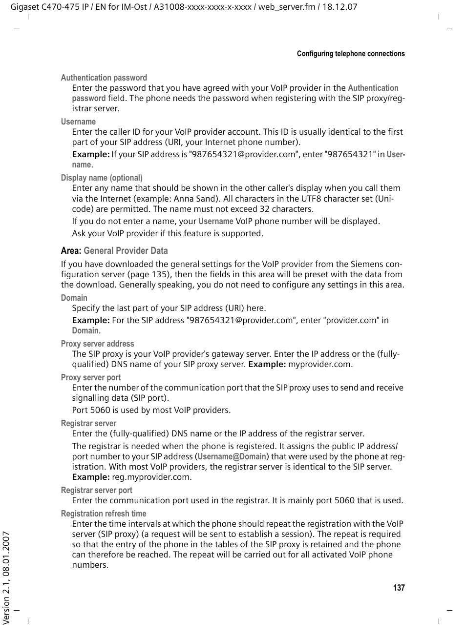 Area: general provider data | Siemens GIGASET C475 IP User Manual | Page 138 / 217