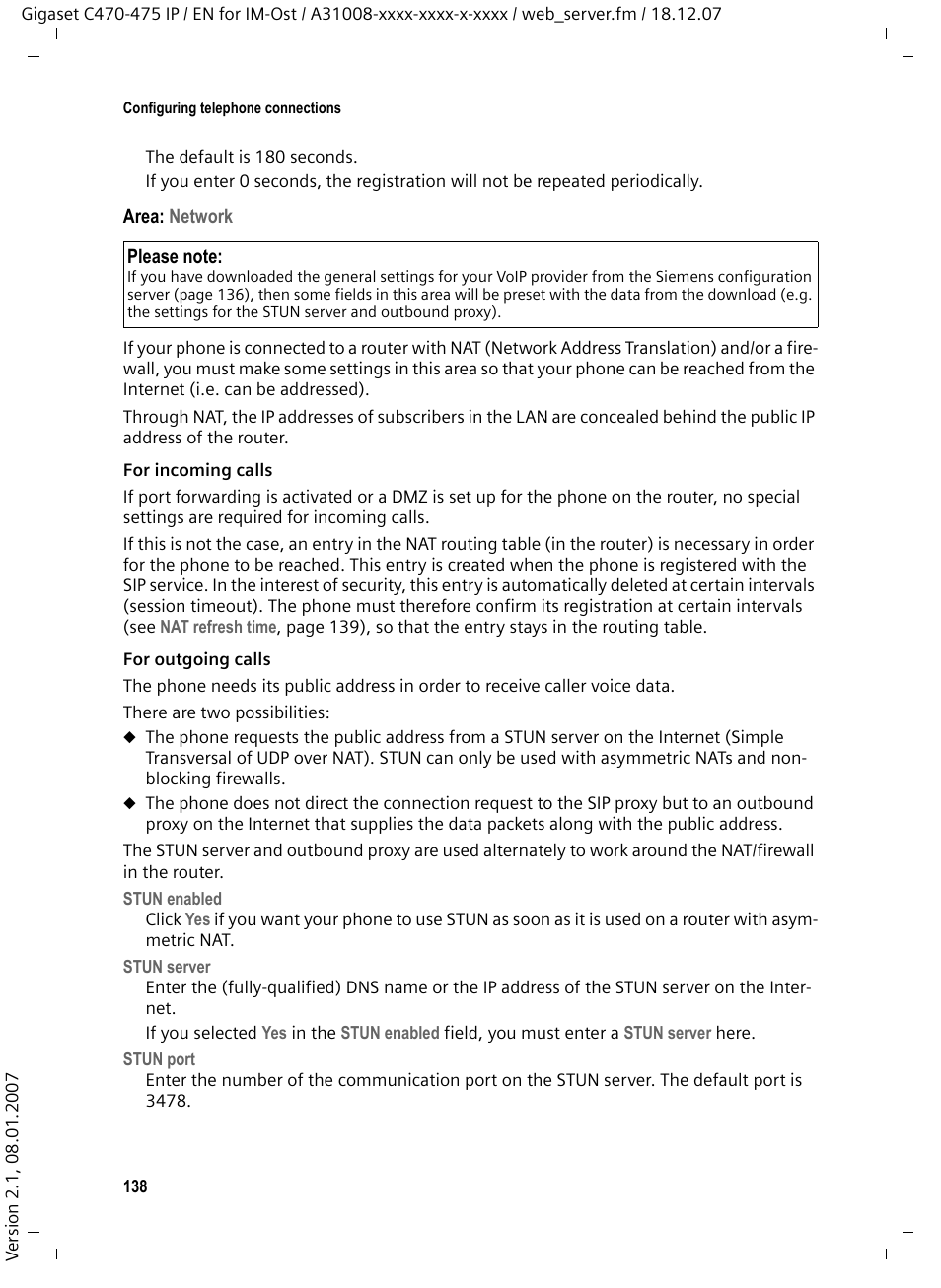 And "area: network" belo | Siemens GIGASET C475 IP User Manual | Page 139 / 217