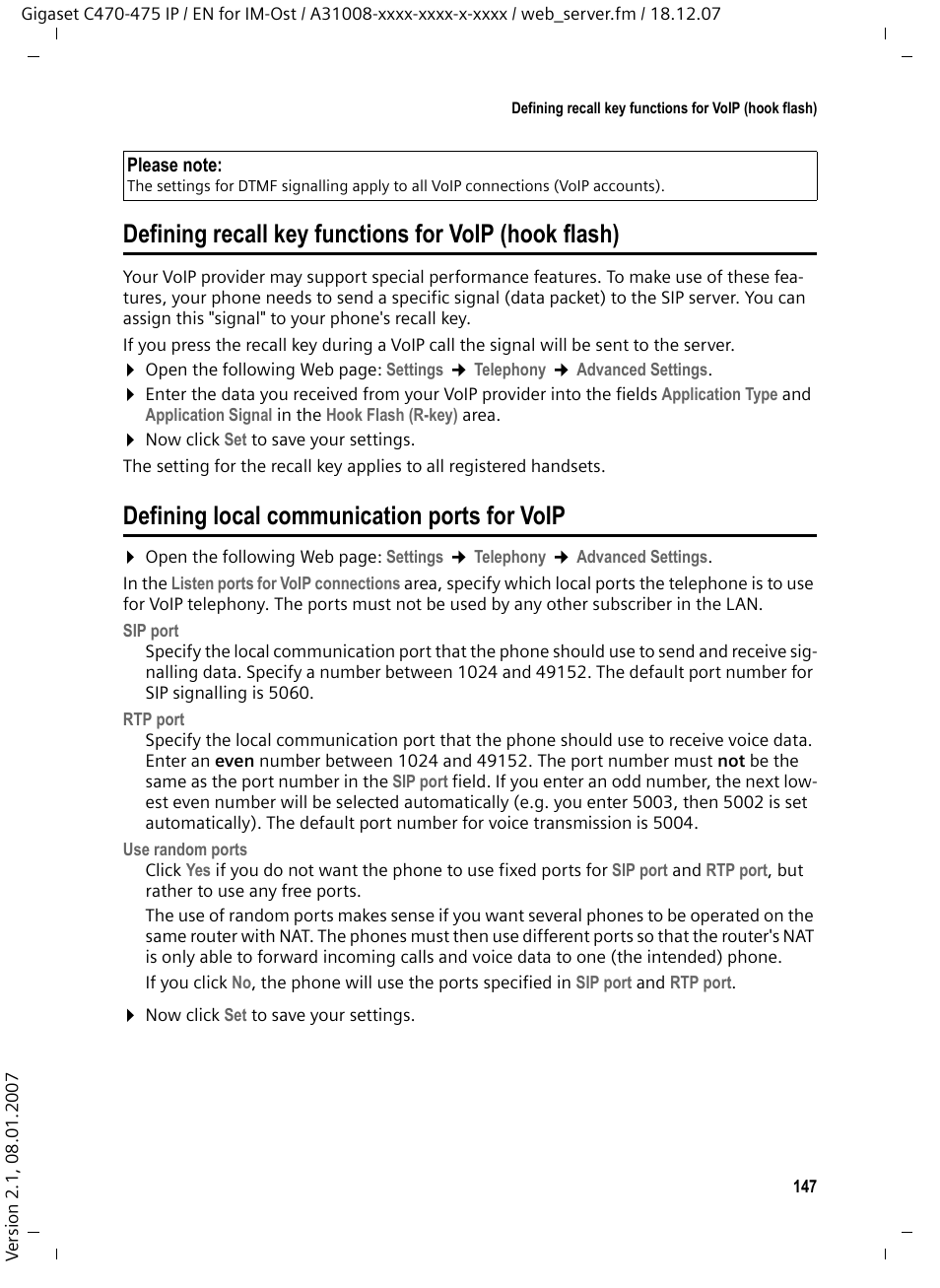 Defining local communication ports for voip | Siemens GIGASET C475 IP User Manual | Page 148 / 217