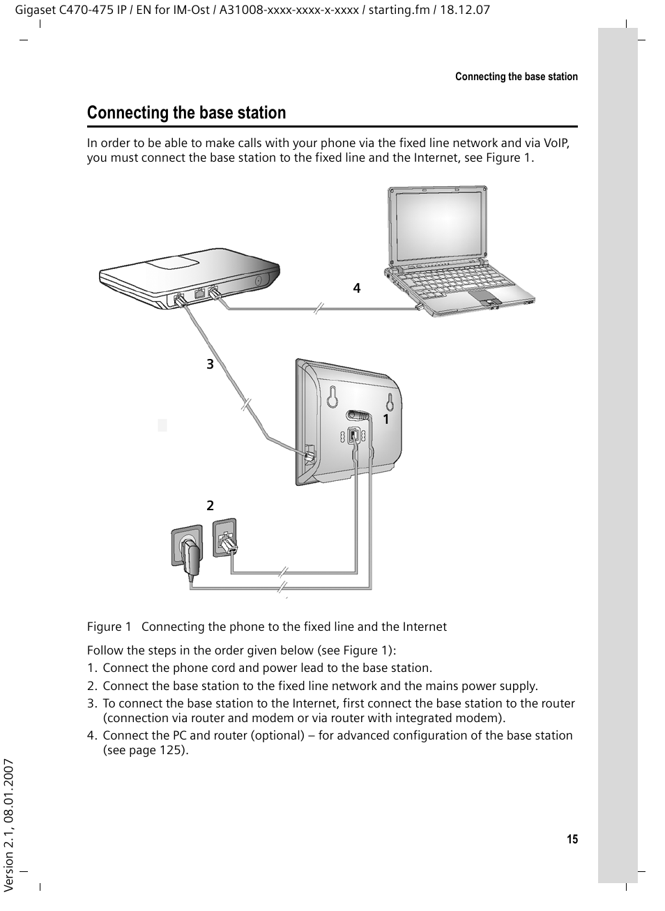 Connecting the base station | Siemens GIGASET C475 IP User Manual | Page 16 / 217