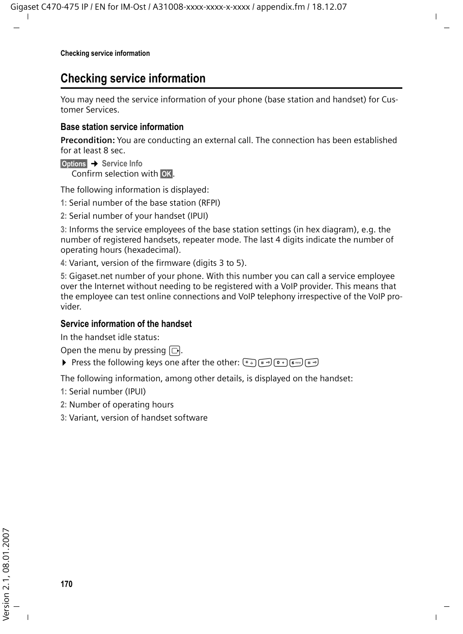 Checking service information | Siemens GIGASET C475 IP User Manual | Page 171 / 217