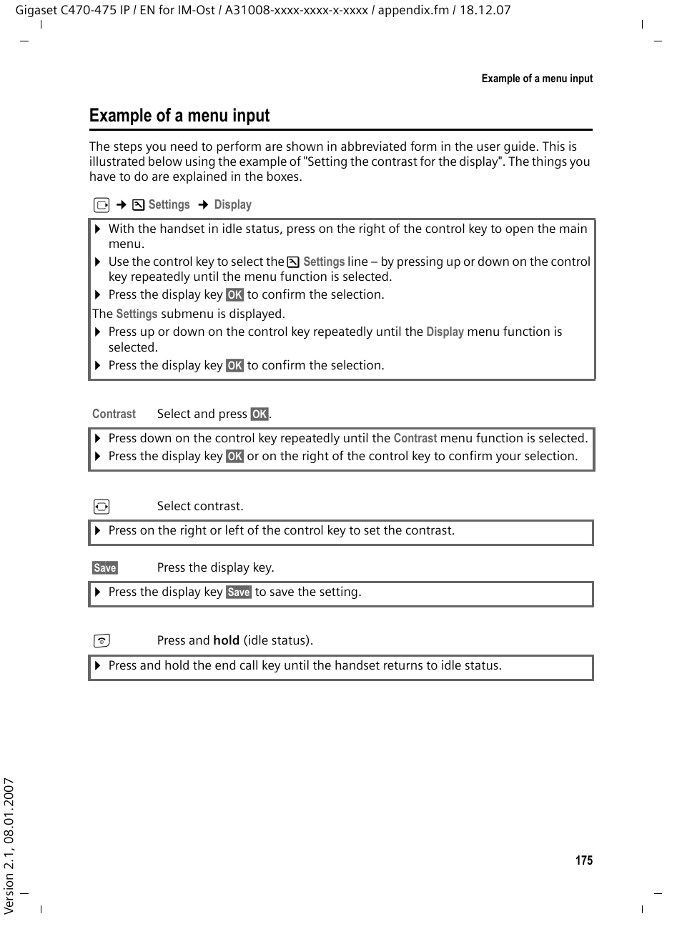 Example of a menu input | Siemens GIGASET C475 IP User Manual | Page 176 / 217