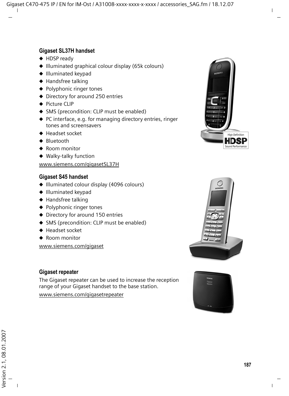 Siemens GIGASET C475 IP User Manual | Page 188 / 217