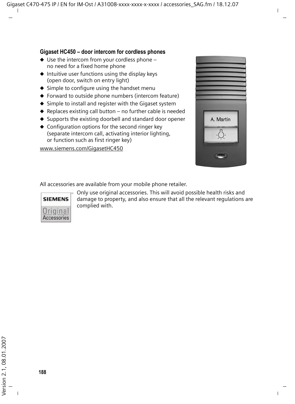 Siemens GIGASET C475 IP User Manual | Page 189 / 217