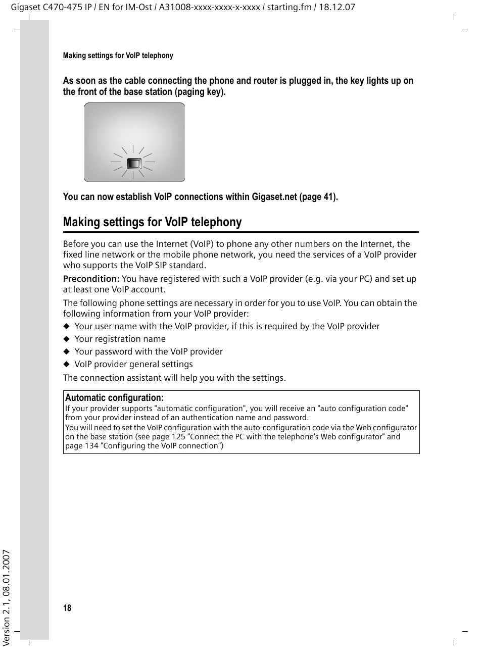 Making settings for voip telephony | Siemens GIGASET C475 IP User Manual | Page 19 / 217