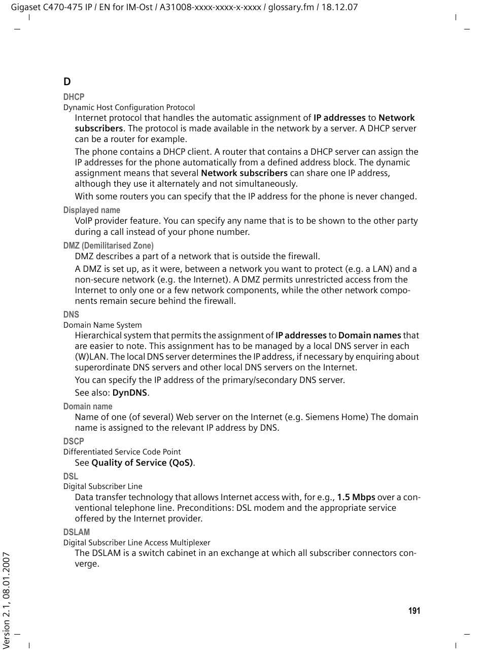 See dsl | Siemens GIGASET C475 IP User Manual | Page 192 / 217