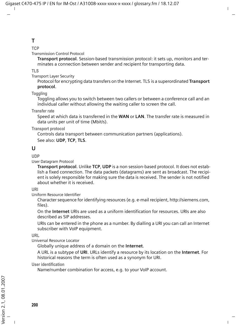 Or toggling, See uri | Siemens GIGASET C475 IP User Manual | Page 201 / 217