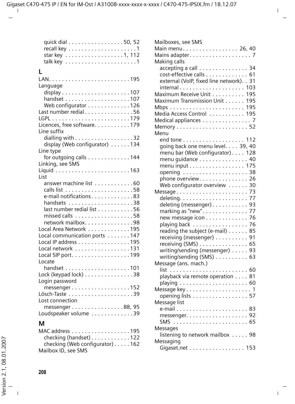 Siemens GIGASET C475 IP User Manual | Page 209 / 217