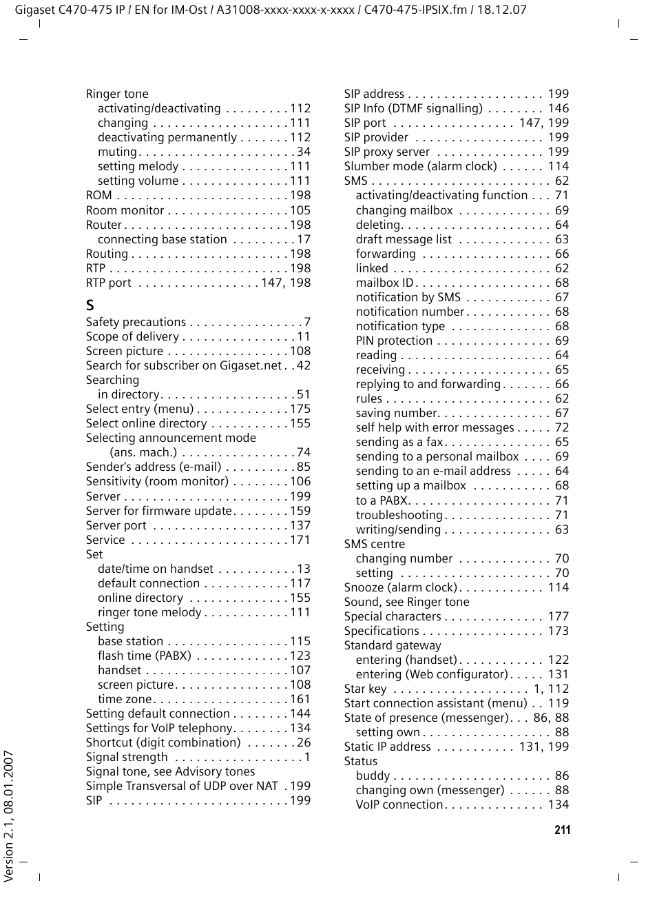 Siemens GIGASET C475 IP User Manual | Page 212 / 217