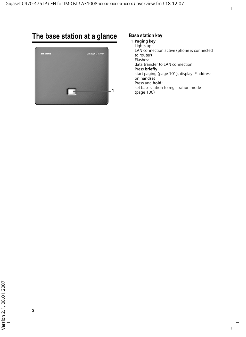 The base station at a glance | Siemens GIGASET C475 IP User Manual | Page 3 / 217