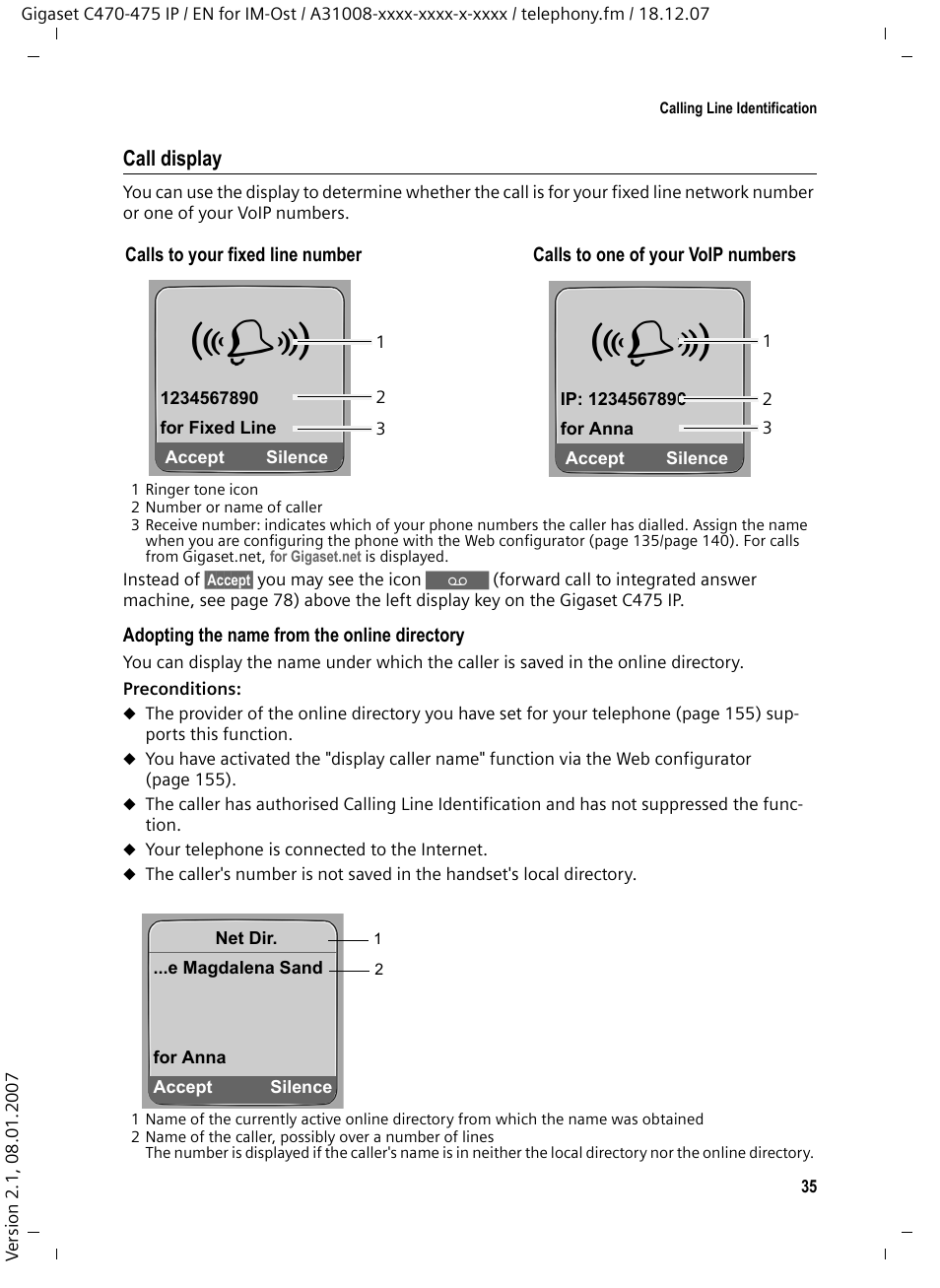 Siemens GIGASET C475 IP User Manual | Page 36 / 217