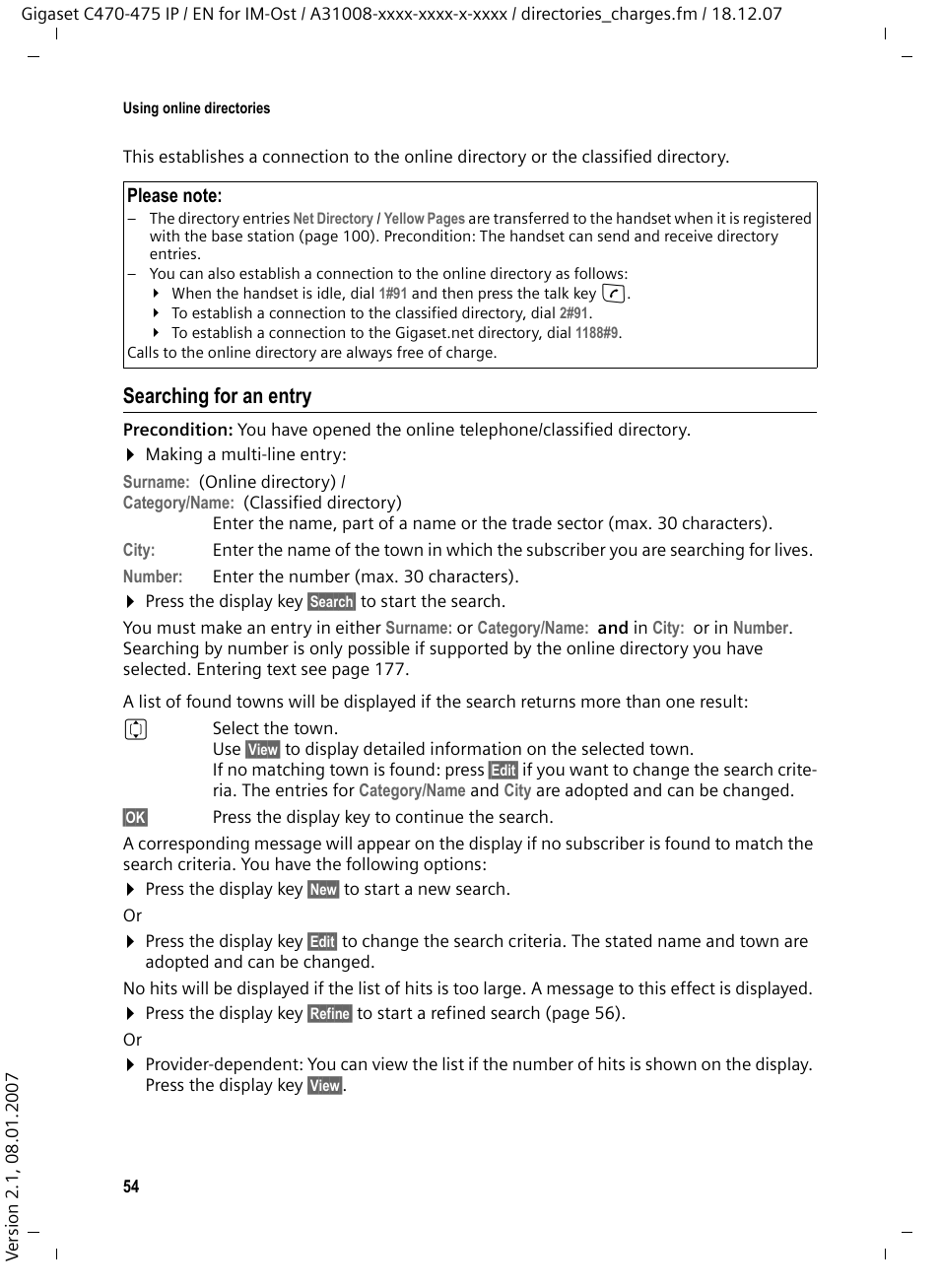 Searching for an entry | Siemens GIGASET C475 IP User Manual | Page 55 / 217