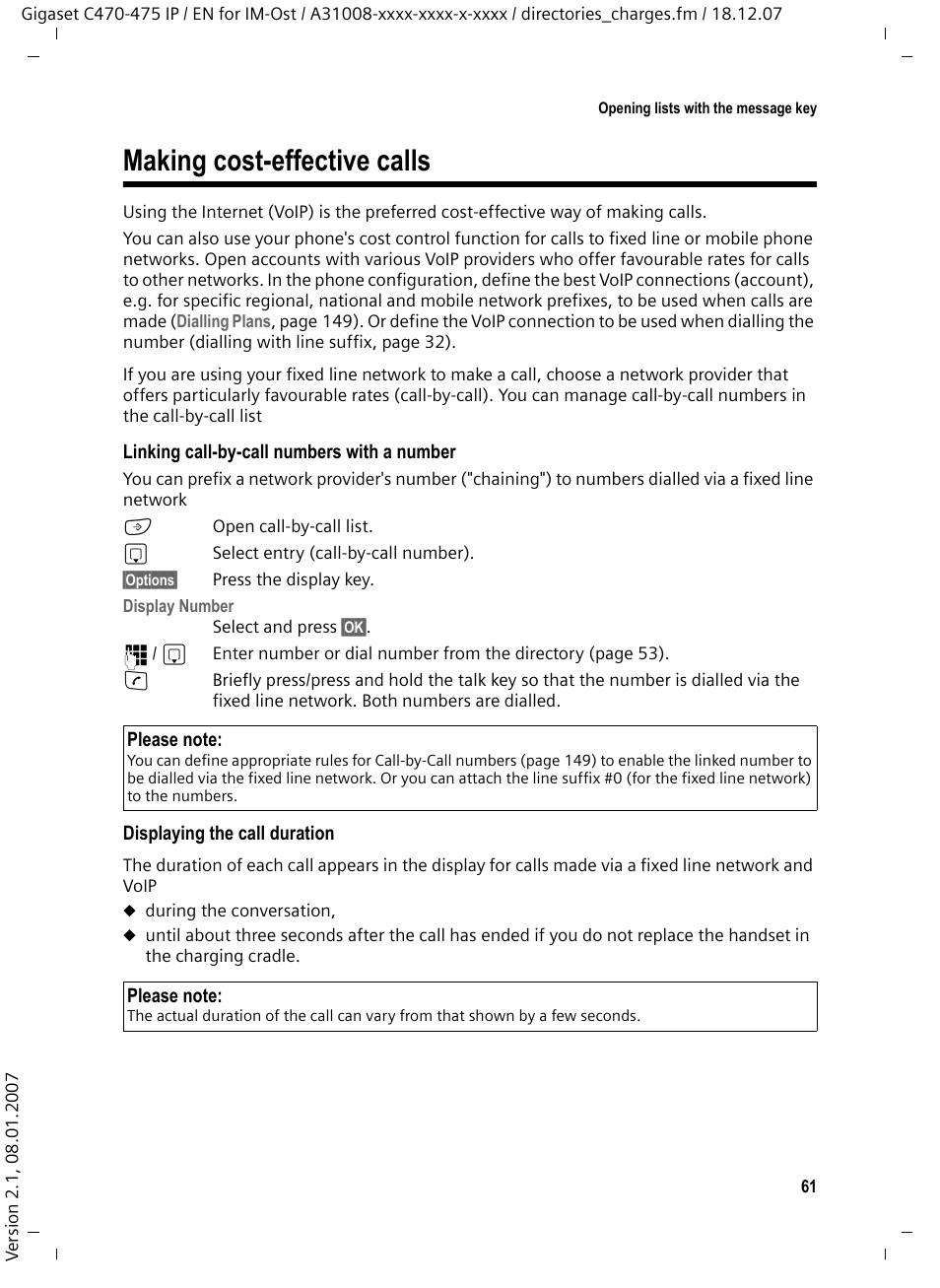 Making cost-effective calls | Siemens GIGASET C475 IP User Manual | Page 62 / 217