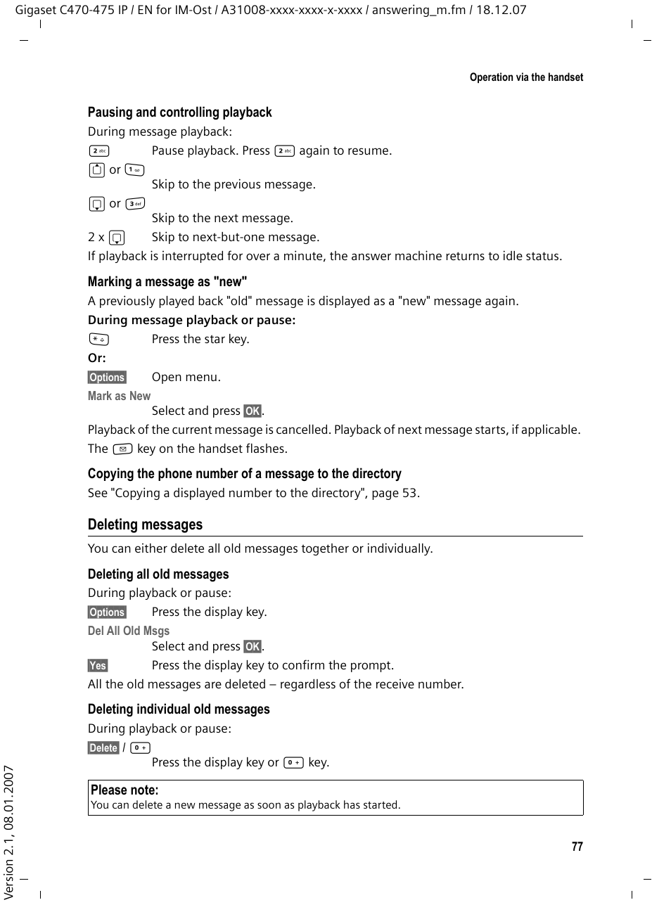 Deleting messages | Siemens GIGASET C475 IP User Manual | Page 78 / 217