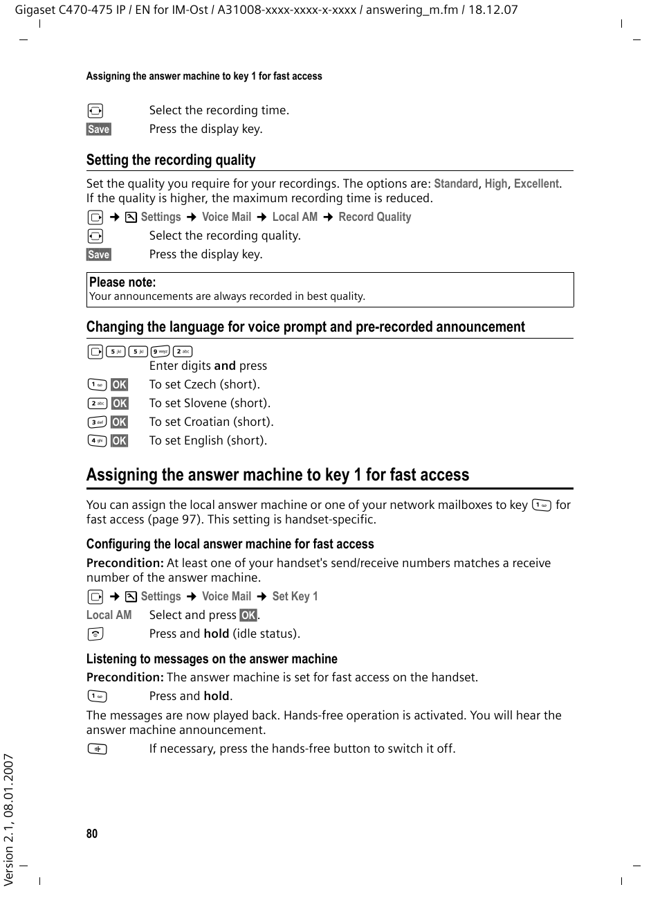 Setting the recording quality | Siemens GIGASET C475 IP User Manual | Page 81 / 217