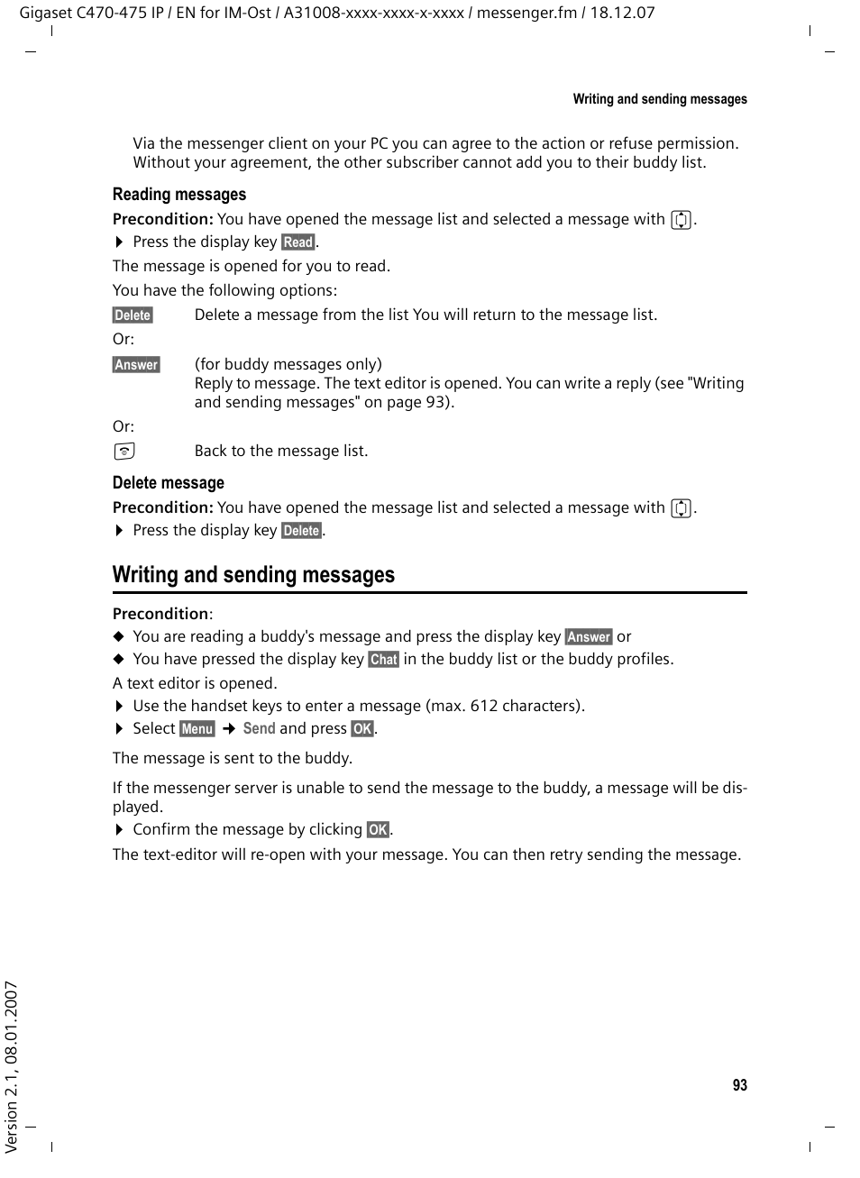 Writing and sending messages | Siemens GIGASET C475 IP User Manual | Page 94 / 217