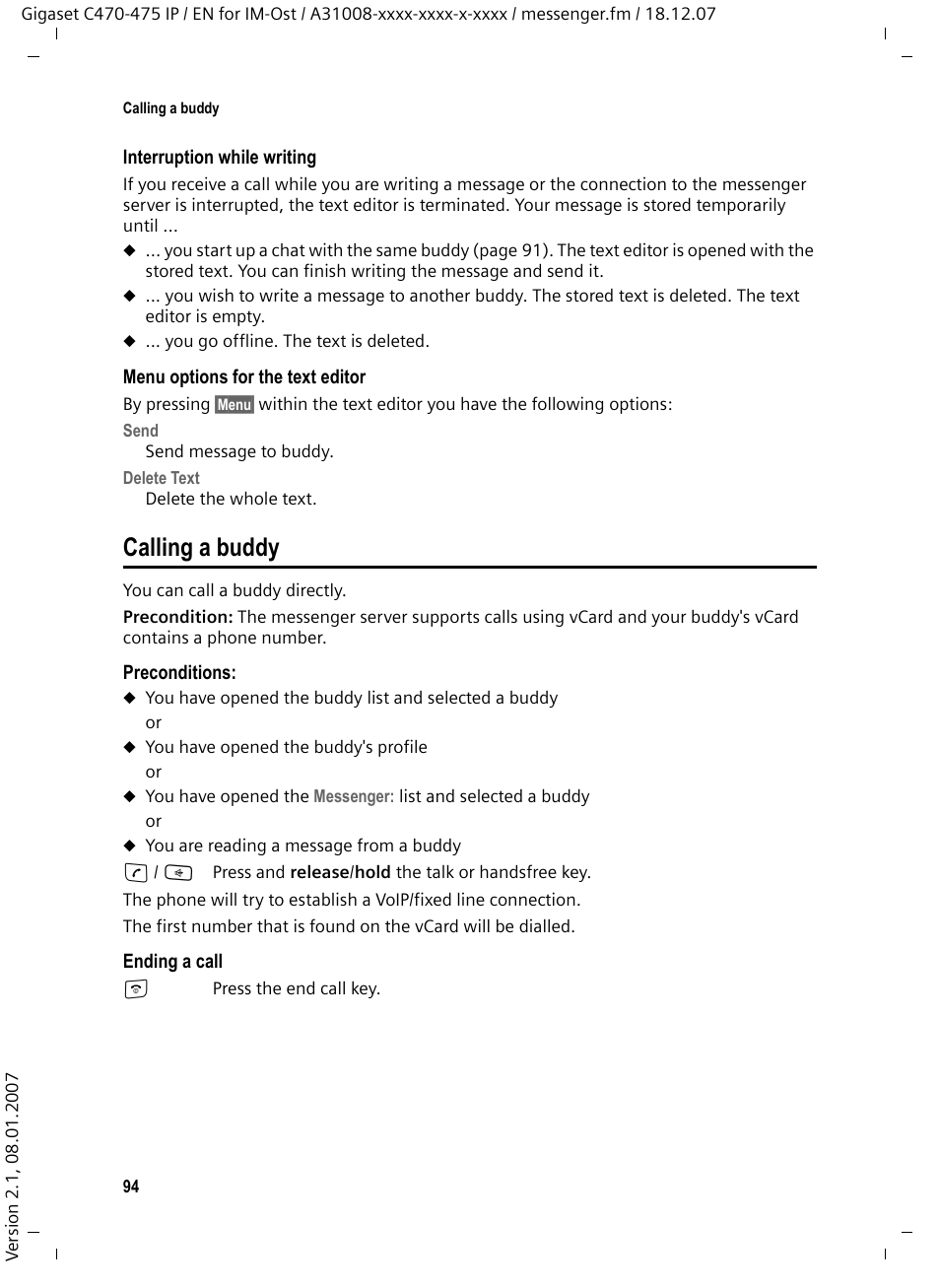 Calling a buddy | Siemens GIGASET C475 IP User Manual | Page 95 / 217