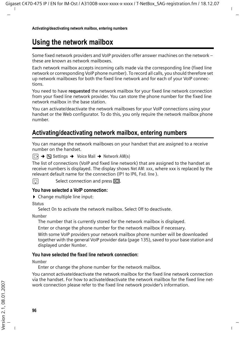 Using the network mailbox | Siemens GIGASET C475 IP User Manual | Page 97 / 217