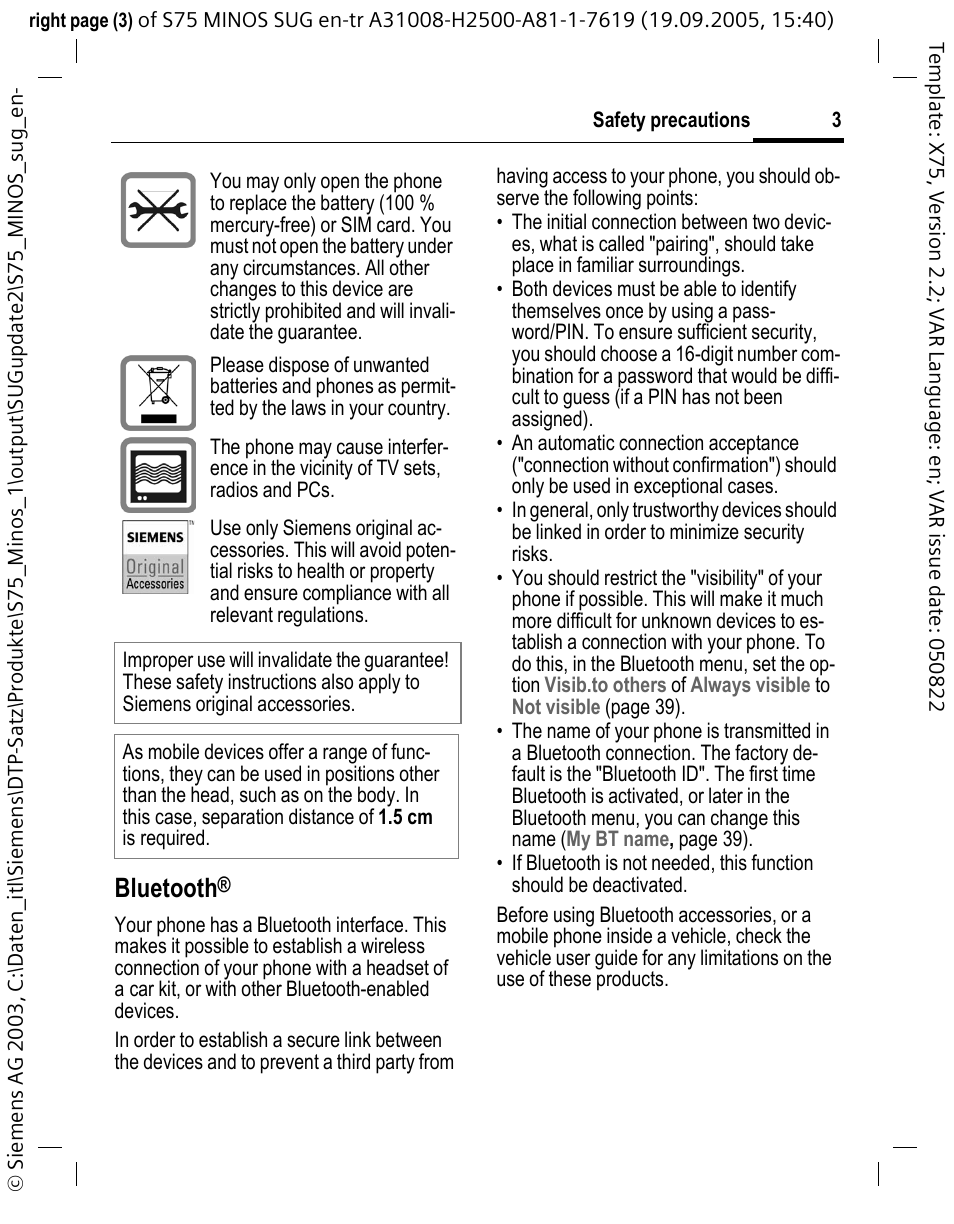 Bluetooth | Siemens S75 User Manual | Page 4 / 72