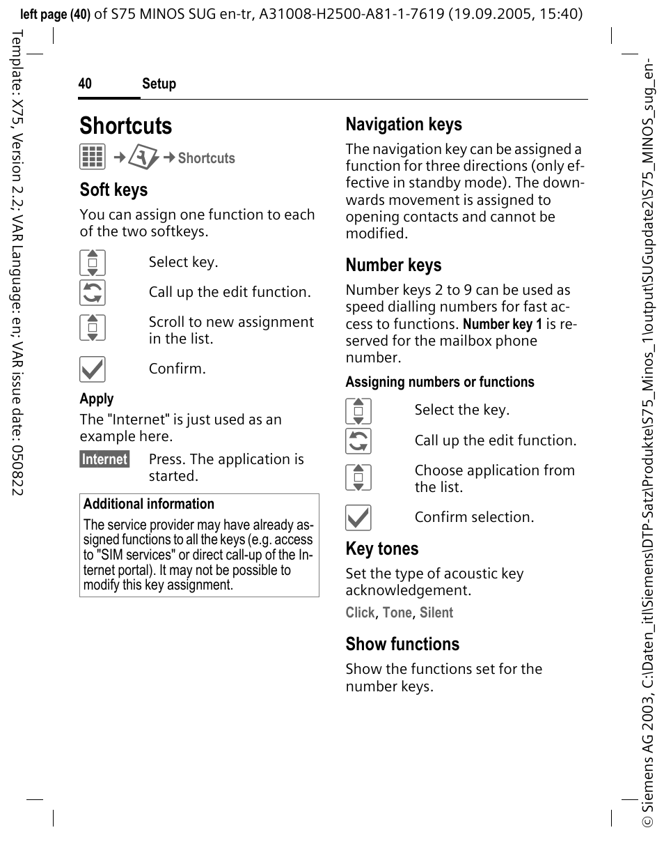 Shortcuts | Siemens S75 User Manual | Page 41 / 72