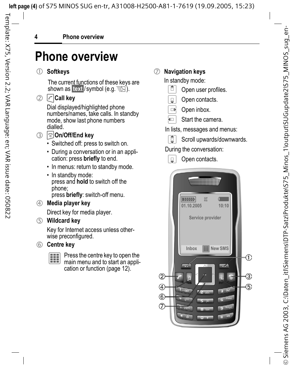 Phone overview | Siemens S75 User Manual | Page 5 / 72