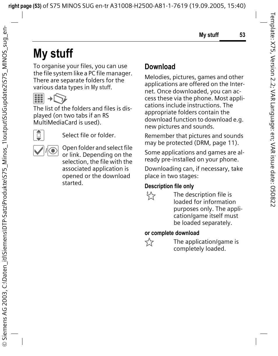 My stuff | Siemens S75 User Manual | Page 54 / 72