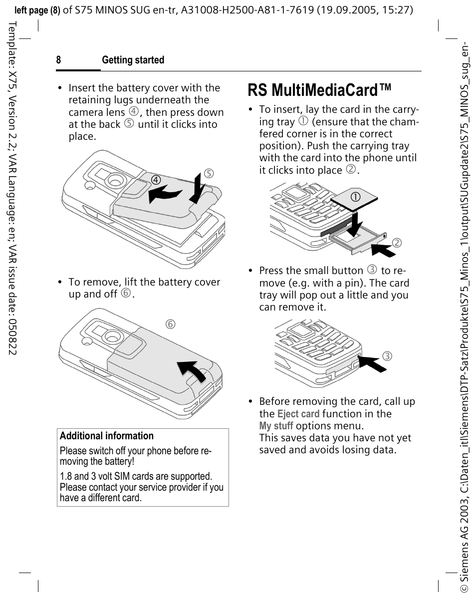 Rs multimediacard | Siemens S75 User Manual | Page 9 / 72