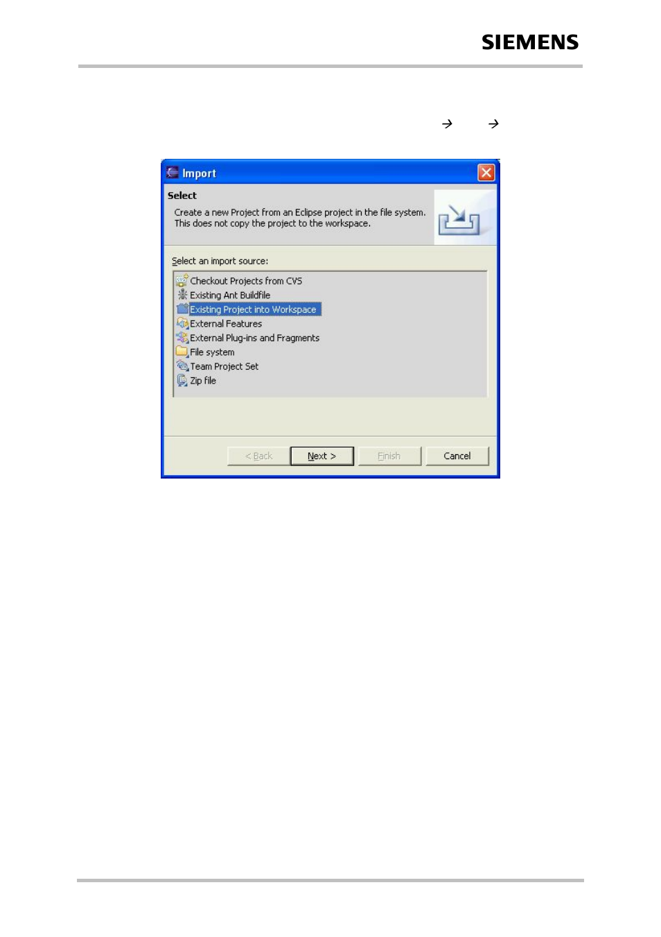 Example, Figure 36: eclipse – project import | Siemens TC65 User Manual | Page 65 / 90