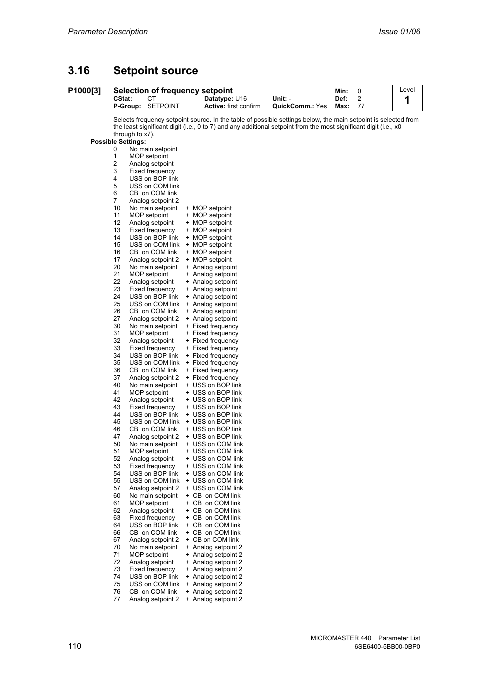 16 setpoint source | Siemens 440 User Manual | Page 110 / 328