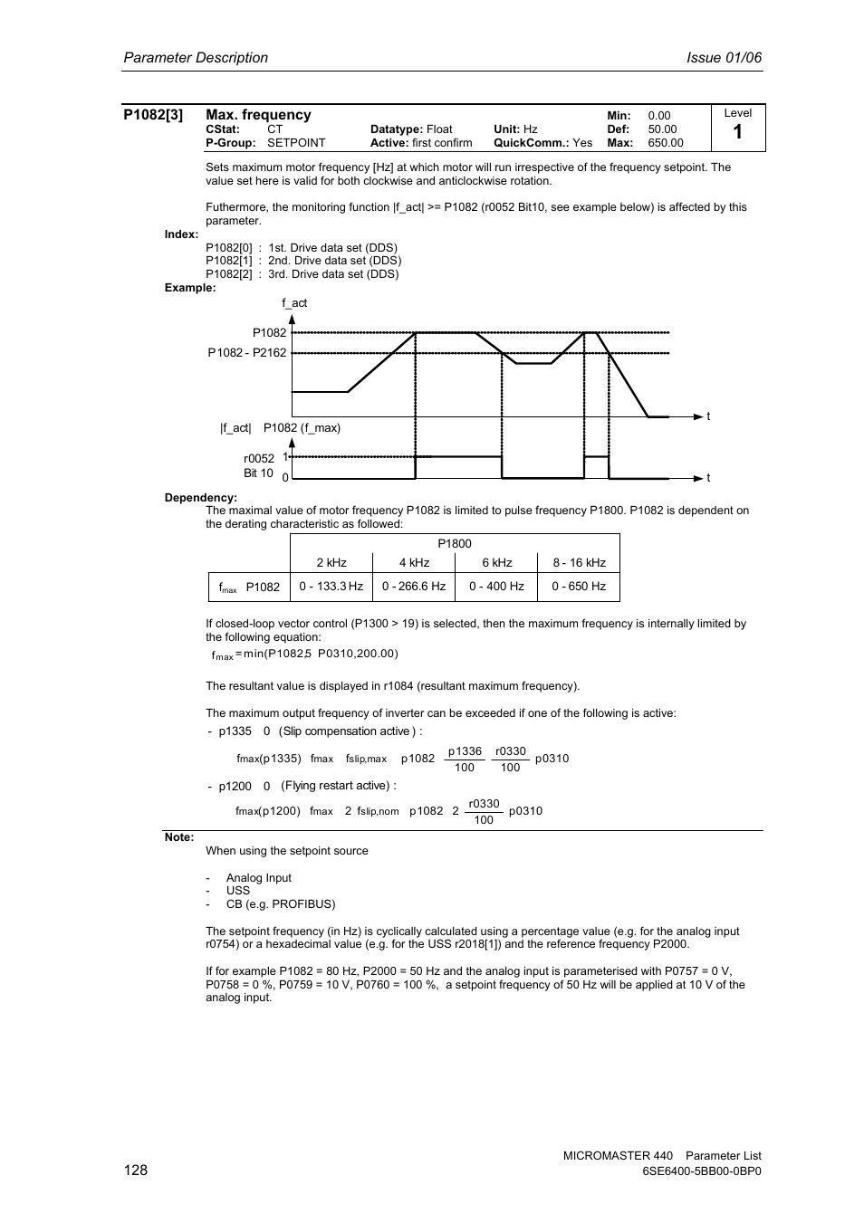 Parameter description issue 01/06 | Siemens 440 User Manual | Page 128 / 328