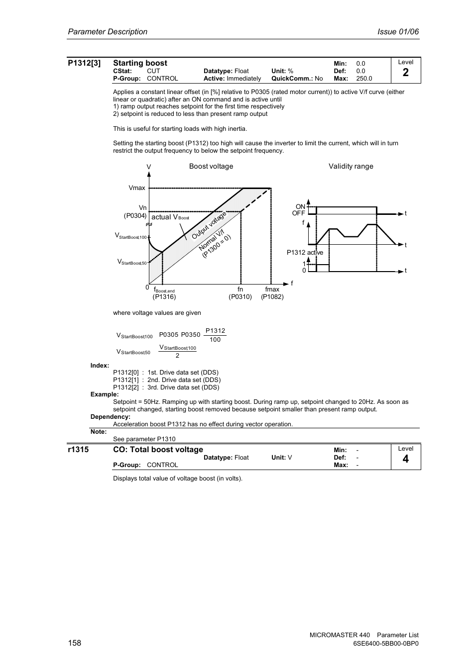 Parameter description issue 01/06, R1315 co: total boost voltage | Siemens 440 User Manual | Page 158 / 328