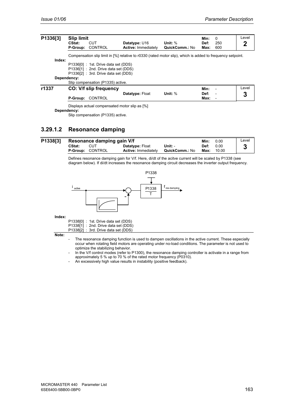 2 resonance damping | Siemens 440 User Manual | Page 163 / 328