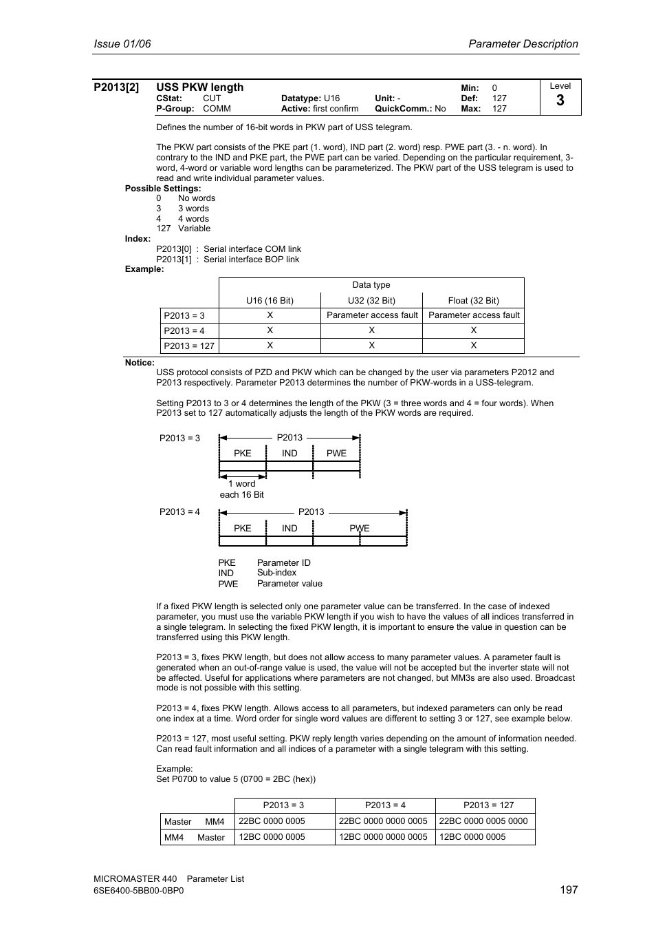 Issue 01/06 parameter description | Siemens 440 User Manual | Page 197 / 328