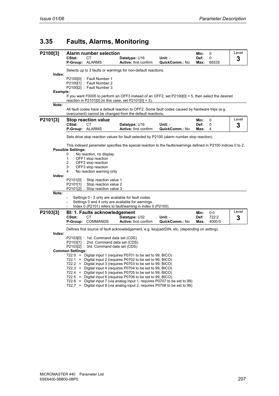 35 faults, alarms, monitoring | Siemens 440 User Manual | Page 207 / 328