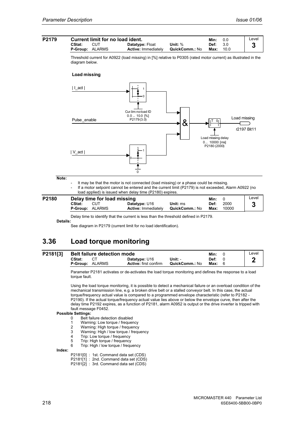 36 load torque monitoring | Siemens 440 User Manual | Page 218 / 328