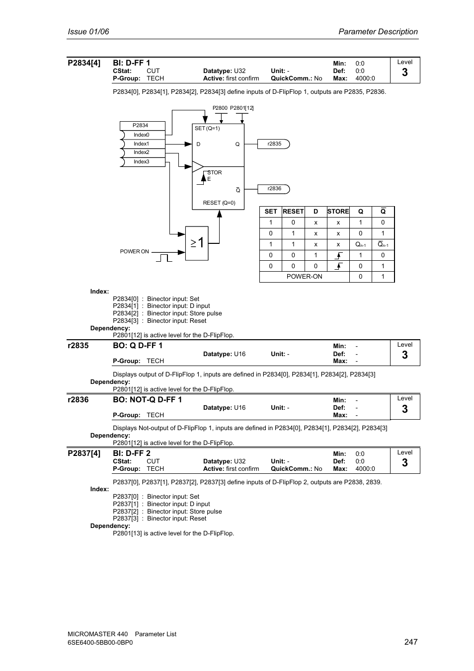 Issue 01/06 parameter description | Siemens 440 User Manual | Page 247 / 328