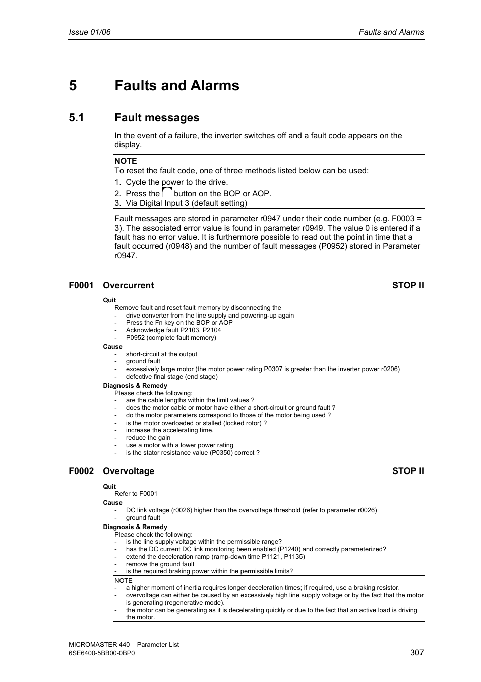5 faults and alarms, 1 fault messages | Siemens 440 User Manual | Page 307 / 328