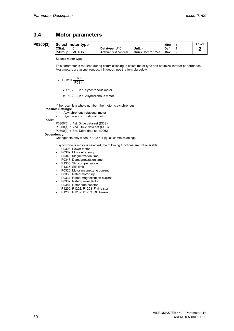 4 motor parameters | Siemens 440 User Manual | Page 50 / 328