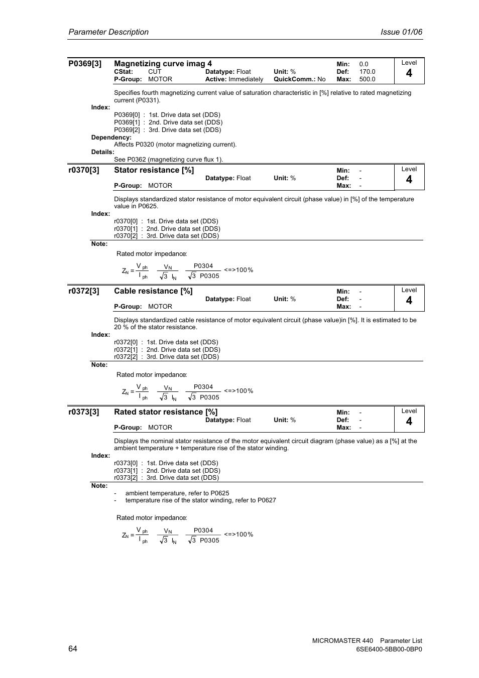 Parameter description issue 01/06 | Siemens 440 User Manual | Page 64 / 328