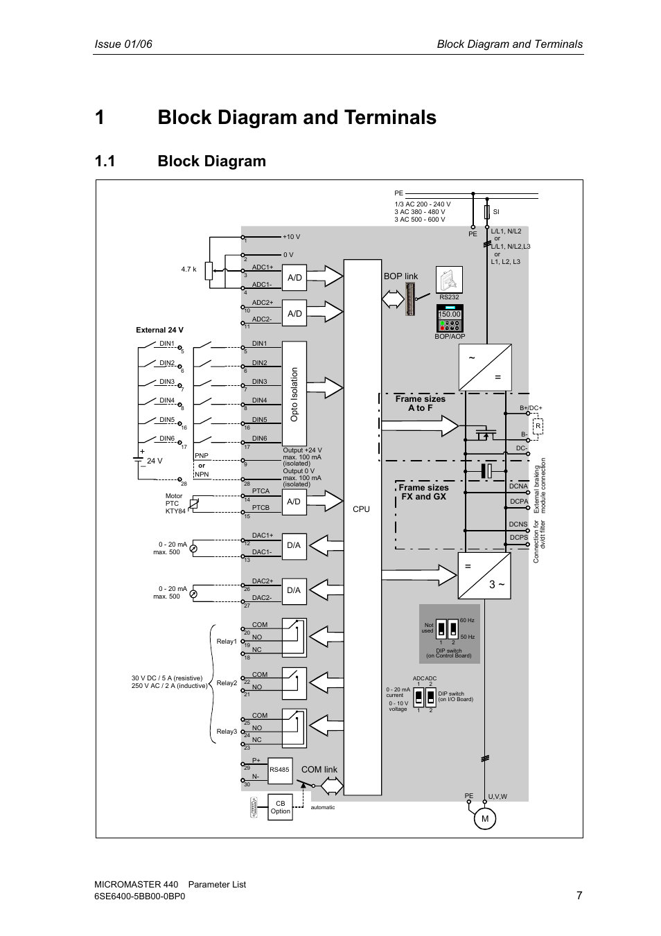 1 block diagram and terminals, 1 block diagram, 1block diagram and terminals | Issue 01/06 block diagram and terminals | Siemens 440 User Manual | Page 7 / 328