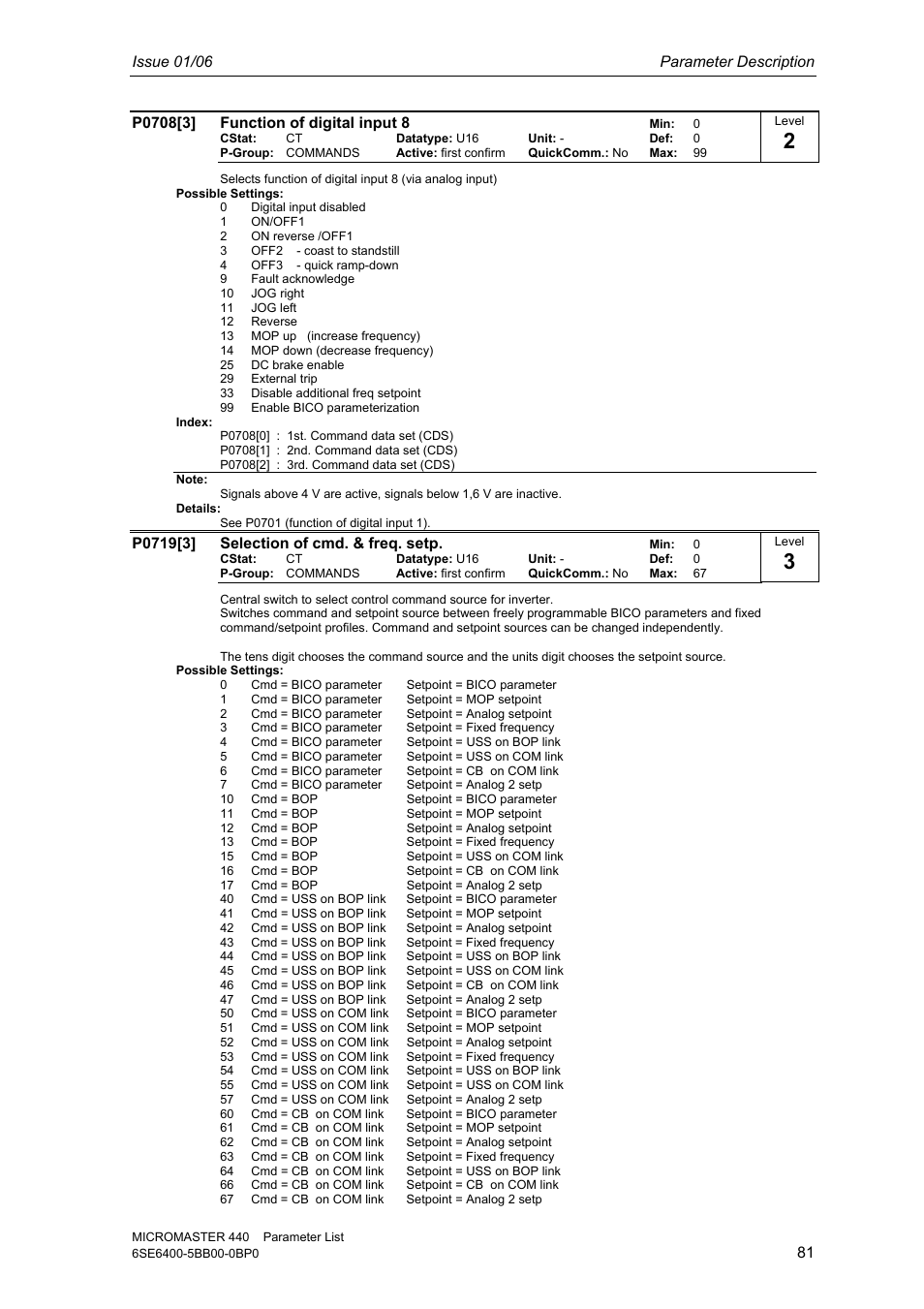 Issue 01/06 parameter description | Siemens 440 User Manual | Page 81 / 328