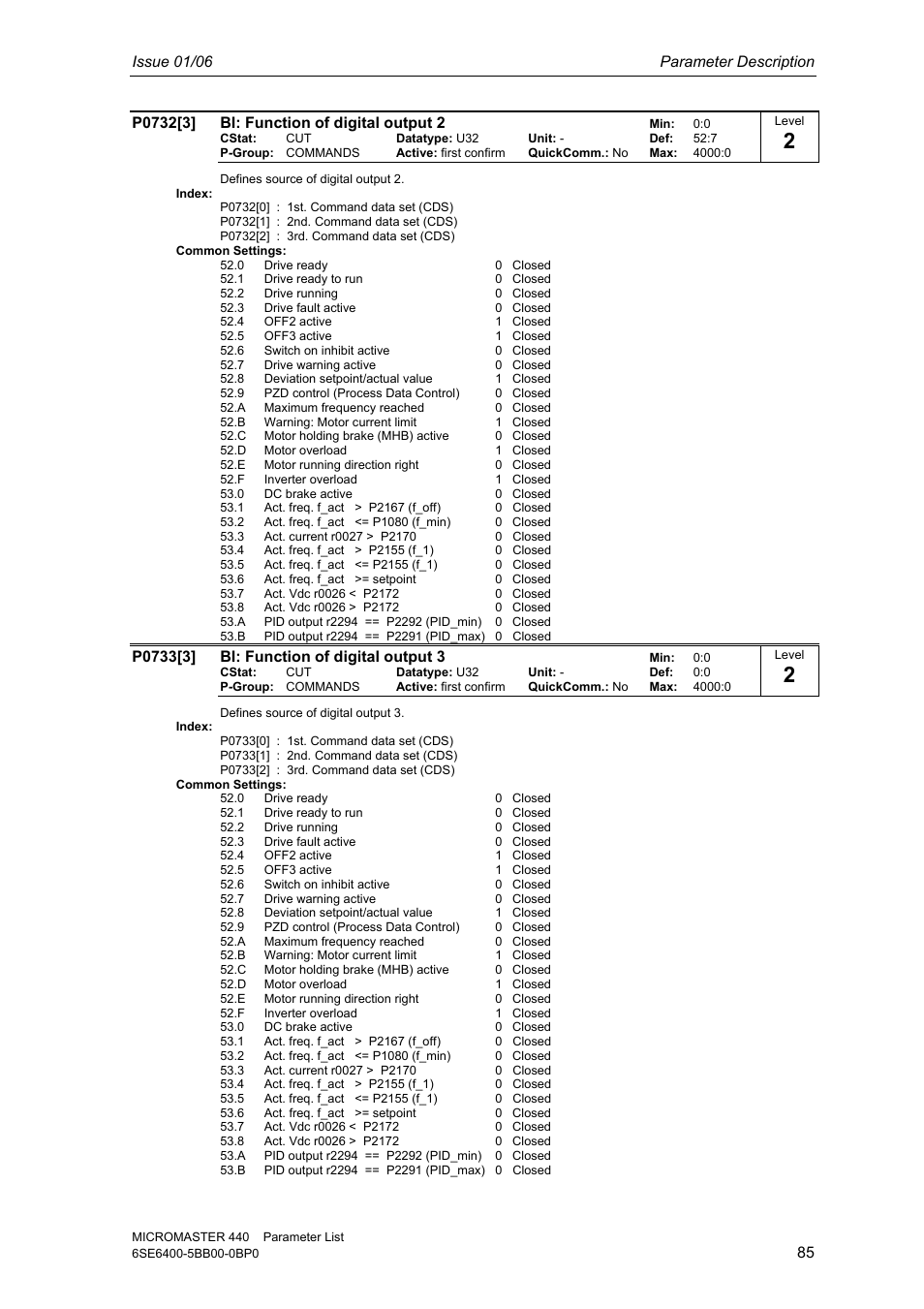 Issue 01/06 parameter description | Siemens 440 User Manual | Page 85 / 328