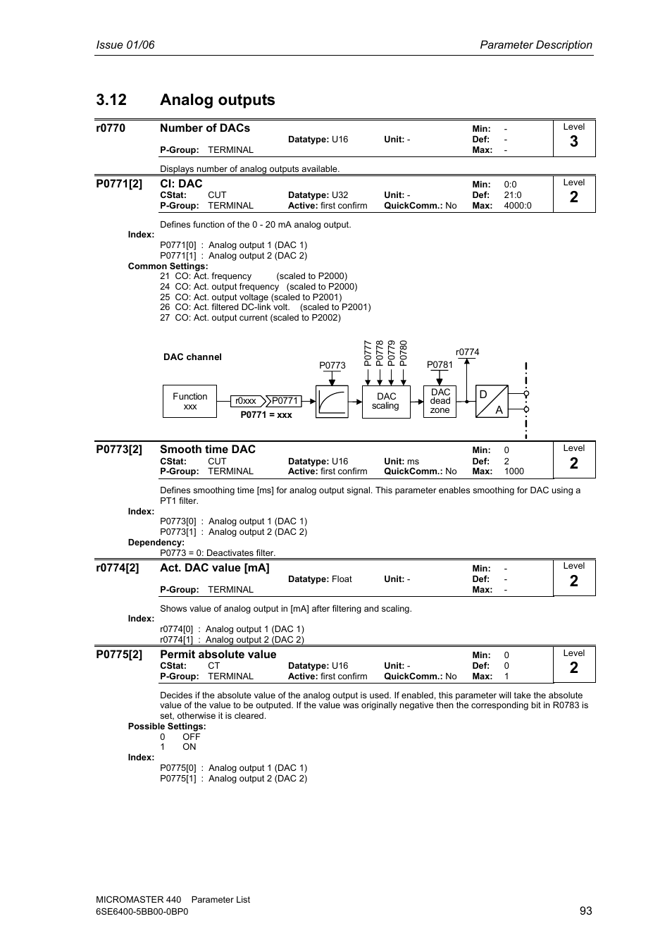 12 analog outputs | Siemens 440 User Manual | Page 93 / 328