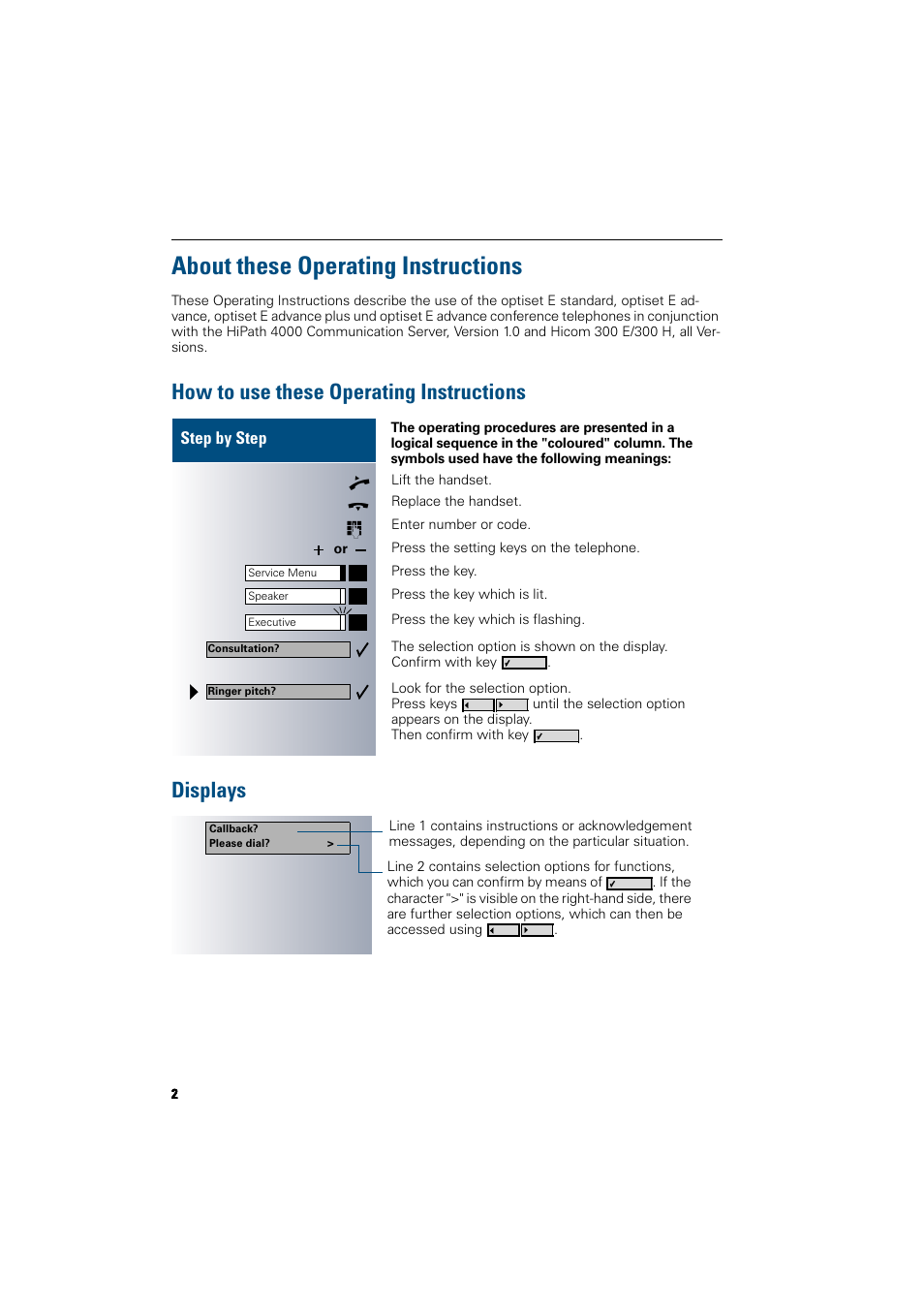 About these operating instructions, How to use these operating instructions, Displays | How to use these operating instructions displays | Siemens 300 H User Manual | Page 2 / 101