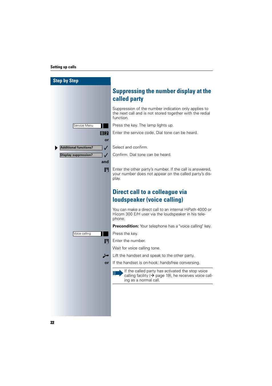 Suppressing the number display at the called party | Siemens 300 H User Manual | Page 22 / 101