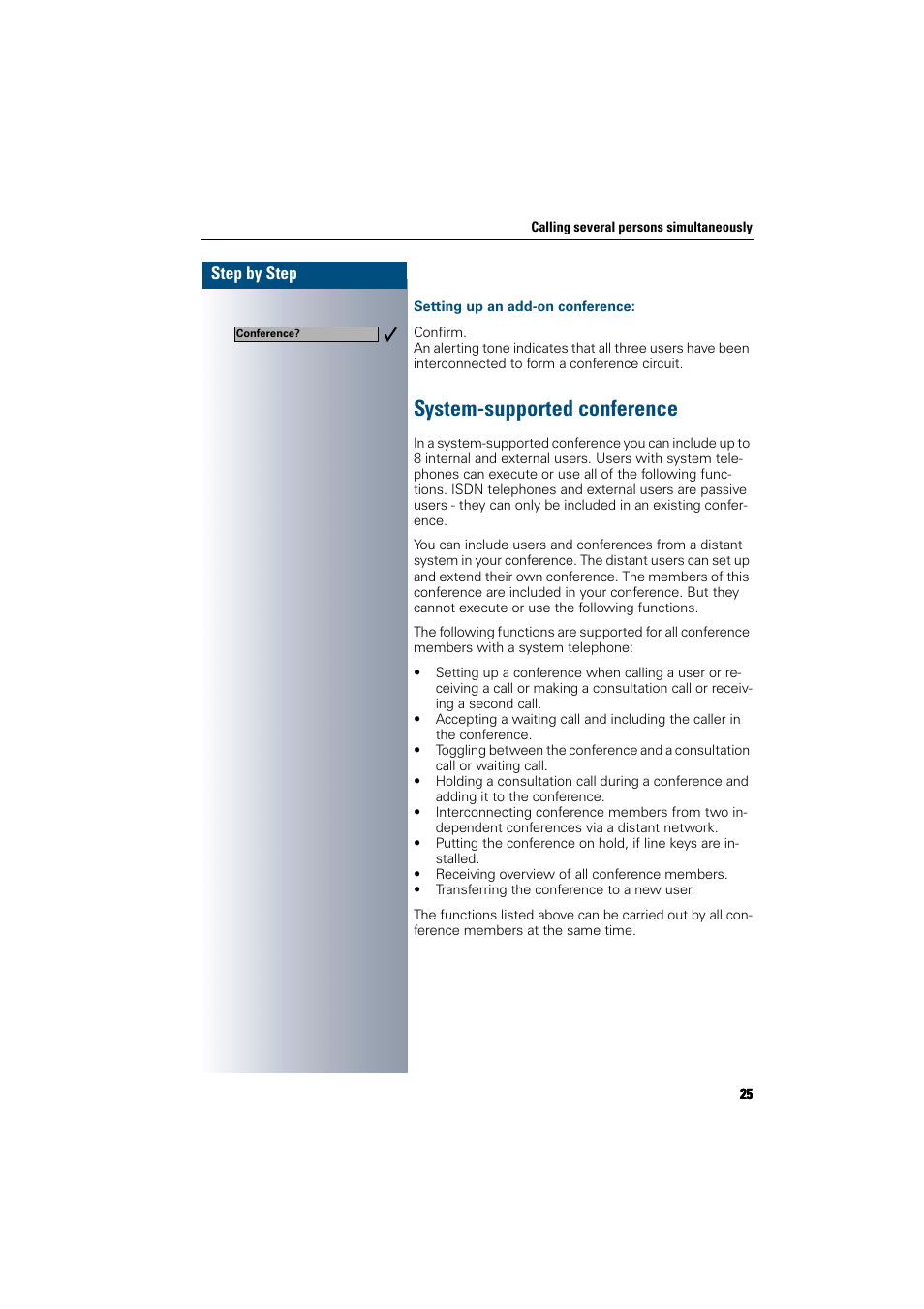 Setting up an add-on conference, System-supported conference | Siemens 300 H User Manual | Page 25 / 101