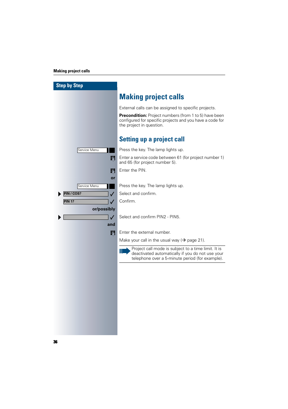 Making project calls, Setting up a project call | Siemens 300 H User Manual | Page 36 / 101